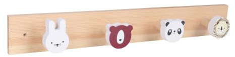Relaxdays Kindergarderobe Tiere, Wandhakenleiste 4 Haken, mehrfarbig | HBT: 5x36x5 cm, Kindergarderobenhaken, Holz & MDF