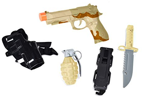 Commando Toy Play Set 5 Piece Military Toys for Kids Cowboy Sheriff Blaster with Holster and Adjustable Belt, Role Play Dress Up Halloween Costume Accessories