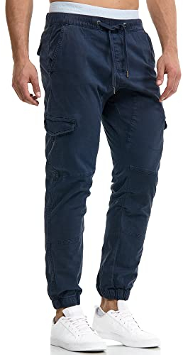 Indicode Herren Levy Cargohose aus Baumwolle mit 6 Taschen | Cargo Chino Hose Männer Navy, XL