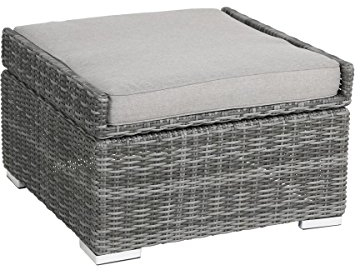 greemotion Hocker Bari mit Tablettfunktion anthrazit, inlusive Auflage in Grau, Halbrundgeflecht aus Polyethylen, Gartenhocker als Tisch umfunktionierbar, Rattanhocker passend zur Serie Bari
