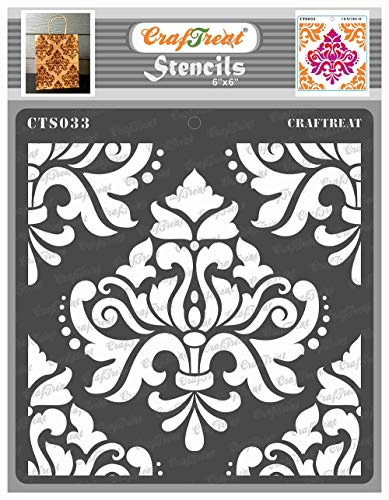 CrafTreat wiederverwendbare Damast-Mandala-Schablonen zum Malen auf Holz, Wand und Fliesen – kräftiger Damast – 15,2 x 15,2 cm – DIY-Kunst- und Bastelschablonen – Damast-Schablone