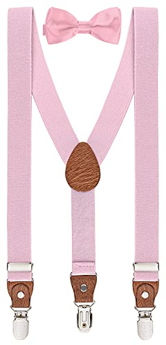 BomGuard 3 Clips Kinder Hosenträger Fliege Set Kleinkind Junge Mädchen,rosa