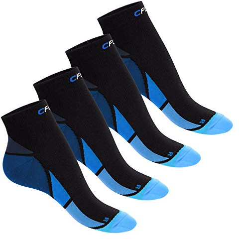 CFLEX Herren & Damen Sport Kompressionssocke (4 Paar) Kurzschaft Socken - Schwarz-Blau 35-38