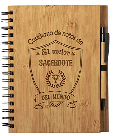 Planetacase - Cuaderno de Notas el Mejor sacerdote del Mundo - Libreta de Madera Natural con Boligrafo - Bloc de Notas A5 con 80 Hojas - Diseño Grabado en Bajorrelieve