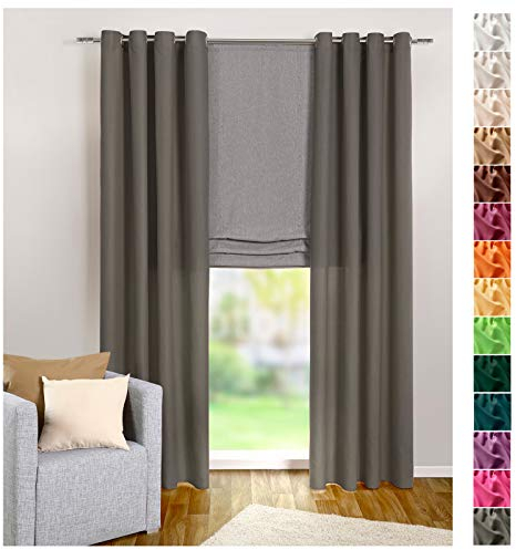 heimtexland ® Ösenschal Vorhang Grau Uni Blickdicht Aber lichtdurchlässig HxB 245x140 cm - Dekoschal Microfaser mit wunderschön leichtem Fall - Gardine Betongrau Typ117