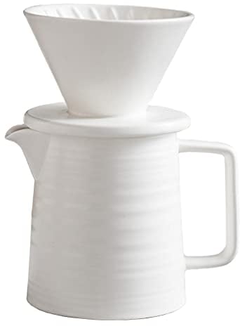 mondays. Pour Over Coffee Maker Set, Premium Ceramic Dripper & Decanter, 1-2 Cup Home Filter Coffee Maker (White)