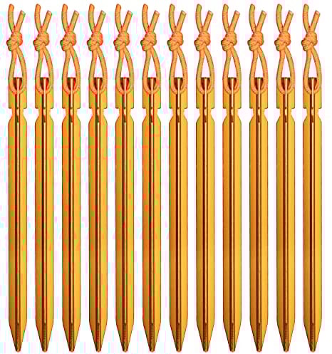 WIFUN 12 Pieces Tent Pegs, Y-shaped Aluminium Alloy Red Campingtent Stake Nail with Reflective Rope for Camping
