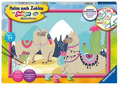 Ravensburger CreArt 20065 Lamas Heureux Peinture par numéros pour Enfants à partir de 7 Ans Kit de Peinture avec Cadre, pinceaux et peintures acryliques Cadeau pour Filles et garçons