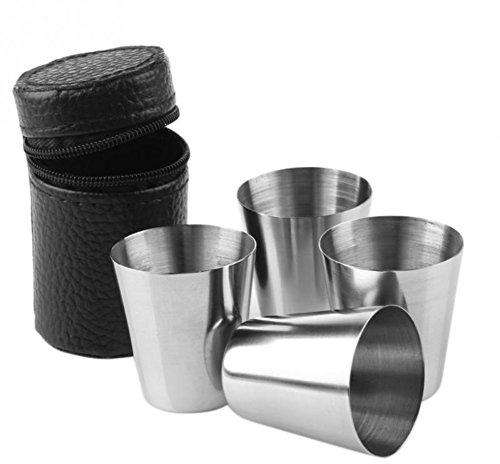 URMAGIC 8 Pcs Stainless Steel Shot Cups, 30ml Metal Shot Glass Drinking Vessel with 2 Pack Black Carrying Case,Small Size Drinking Tumbler,Outdoor Camping Travel Coffee Tea Cup,Gift for Men