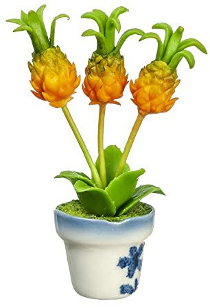 Dolls House Pineapple Plant in Blue Vase Miniature Flower Decor Accessory 1:12