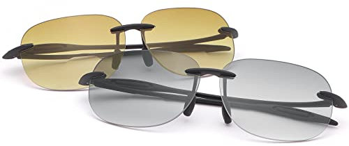 2 Pairs Rimless Bifocal Reading Sunglasses UV400 Protection Sports Outdoor Unisex Sun Readers Blue Light Blocking Glasses for Men Women Driving Safety Eyeglasses Tinted Lens Shades Eyewear 2.0