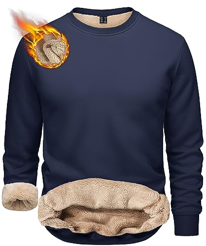 TACVASEN Herren Warme Fleece Pullover Sweatshirts Winter Langarm Shirts mit Fleecefutter (XL, Schwarzblau)