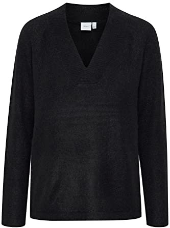 ICHI IHKAMARA V LS Damen Strickpullover Feinstrick Pullover Strickpullover mit V-Ausschnitt Slim-Fit, Größe:S, Farbe:Black (194008)