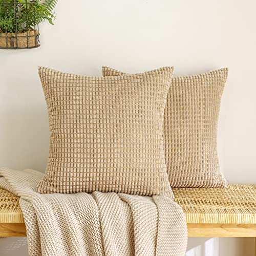 EMEMA Kordsamt Kissenbezug Granulat Dekorative Sofakissen Dekokissen Kissenbezüge Couchkissen Kissenhülle Weich Kissen Bezug Zierkissen für Sofa Couch Wohnzimmer 2er Set 40x40 cm Sandfarbe