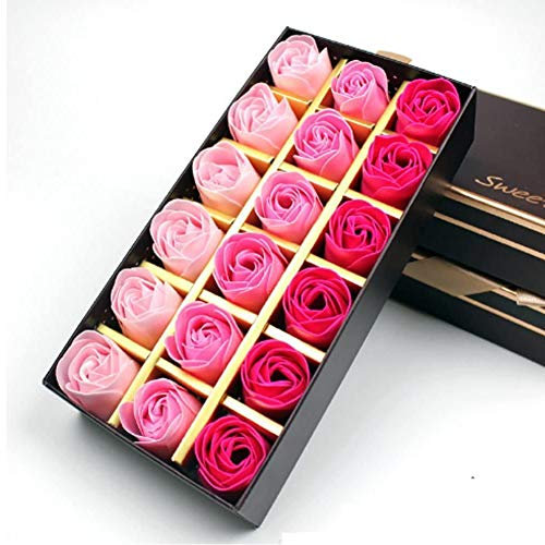 Savon Rose Fleur, Savon de fleurs, savon de bain rose fleur floral parfum de savon parfumé Set Coffret pour la Saint-Valentin Jour Anniversary Day Day Day Fleur Cadeaux Pink Gradient 18 pcs