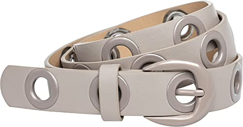 Caspar GU330 schmaler eleganter Damen Gürtel mit Lochnieten, Gürtelgröße:90, Farbe:taupe