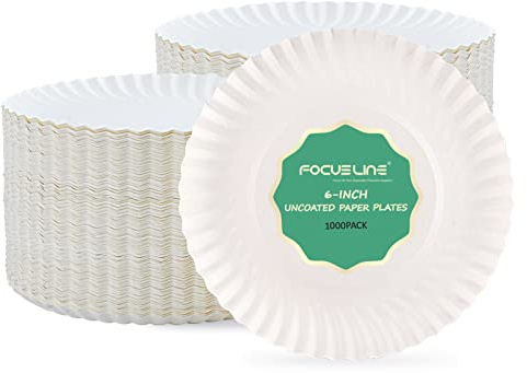 FOCUSLINE 6 Inch Paper Plates 1000 Count, White Paper Plates Uncoated, Everyday Disposable Dessert Plate 6 Small Plate Bulk 1000 Count