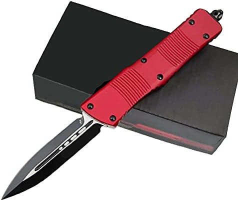 Jos Couteau de poche portable noir - Petit pliant personnalisé en métal qualité supérieure Rouge survie Mini chasse Pratique Outil à main