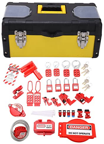 Kit de Etiquetado de Bloqueo Eléctrico, Juego de Candados de Seguridad de Circuito Profesional con Caja de Herramientas, Kits de Bloqueo Y Etiquetado Resistentes a Altas Temperaturas, Etiquetas Loto