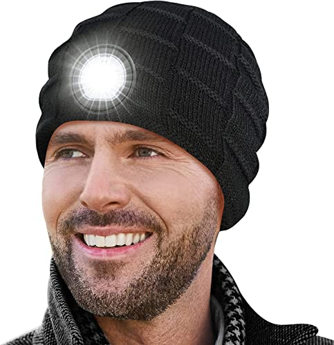 Regalos Originales para Hombre Calendario Adviento - Regalos Navidad Originales Gorro de Lana con luz LED Incorporada, Regalos Amigo Invisible gadgets originales Regalos Hombre, Negro, Talla Única