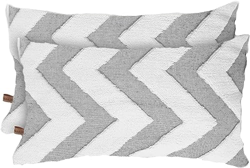 HAMUR HOME 2er Set Kissenbezüge 30x50 cm Boho Dekokissen Kissenbezug Sofakissen Dekorativ Couchkissen Kissenhülle Zierkissenbezug Set Kissen für Wohnzimmer Schlafzimmer (Line, Grau)