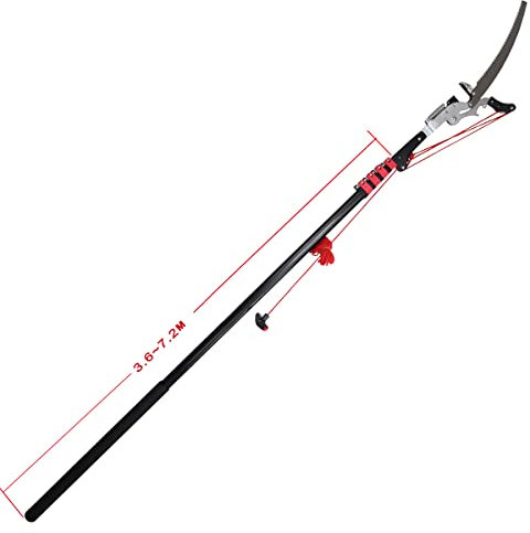 Svettatoio Telescopico Professionale, Palo Telescopico 12FT / 3.6M-24FT / 7.2M con Cavo di Trazione, Forbici per Potatura Telescopica per Albero per Potatura E Potatura di Rami E Foglie 12FT/3.6m
