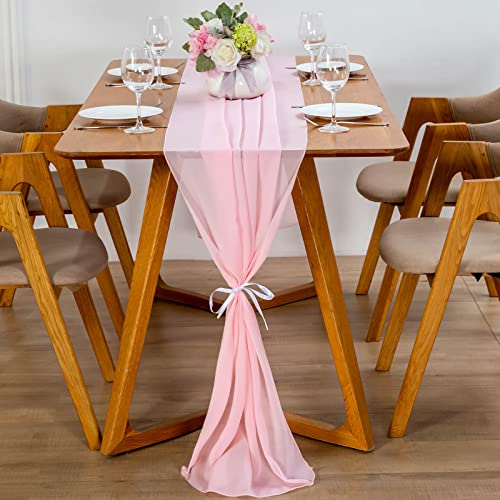 YUNSHANGHE Modern Chiffon Tischläufer, 70x600 cm Abwaschbar Tischdecke, Hochzeit Dekoratives Tischband aus Stoff, Table Runner, Tischdekoration für Hochzeit Geburtstage Kommunion (Rosa)