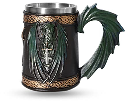 Chope à Bière Viking Médiévale, Chope à café en Résine de Dragon de la Renaissance, Tasse à café en Acier Inoxydable, Tasse de 17 Oz / 500 Ml, pour Décoration de Fête, Cadeau