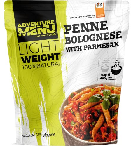 Adventure Menu - Penne mit Bolognesesauce und Parmesan | 158 g (dehydriert), Gourment Mahlzeit XXL für unterwegs & daheim