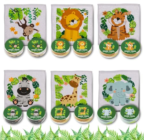 Bada Bing 12er Set Magisches Handtuch Safari Tiere Zoo Zauberhafte Baumwoll-Waschlappen mit Aufhänger - Zauberhandtuch für Kinder ca. 30x30 cm Gastgeschenk Kindergeburtstag