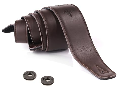 Dat Strap Personalisierte Gitarrengurt Leder | für Gitarre Elektro, Akustik, Bass und Konzertgitarre | Gepolstert für Zusätzlichen Komfort | Dunkelbraun | Enthält 2 Pick Geek Stahlplektren