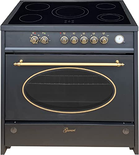 GURARI GCH E 912 BL r cocina eléctrica 90 cm, vitrocerámica, retro, negro, Range Cooker