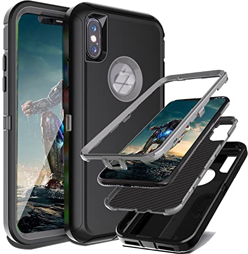 YmhxcY for iPhone XS Max Case Shockproof Dropproof Dust-Proof Drop Proof 3-Layer Durable Phone Case Heavy Duty Protection Phone Case Cover for Apple iPhone XS Max 6.5 inch-Black/Grey