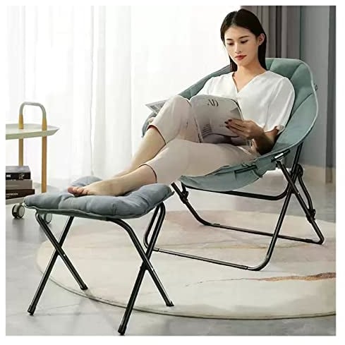 Moon Saucer Chair Butterfly Chair for Adults,Folding Saucer Chairs Oversized Saucer Chair Comfy Foldable Chair for Bedroom,Foldable Lounge Chair and Foot Stool Set for Teens ( Color : Green , Size : W
