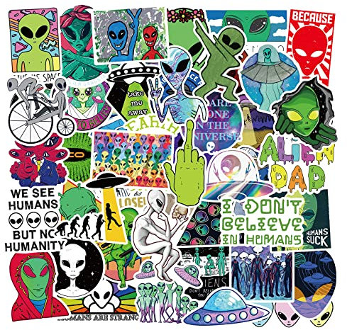 Adkumil 50 PCS Alien Stickers Cool Alien Creature Accessories Vinyl Waterproof Stickers for Kids Teens Adults Water Bottle Laptop Suitcase Luggage Skateboard Decorations