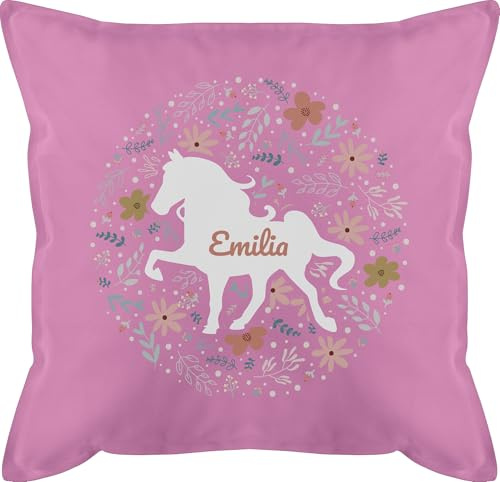Kissen 50x50 - Pferde - Pferd - Pferdemädchen - 50 x 50 cm - Pink - name pferdekissen reiter horse bezug mädchen personalisierte pferdeliebhaber tieren schmusekissen personalisiertes pferdemotiv