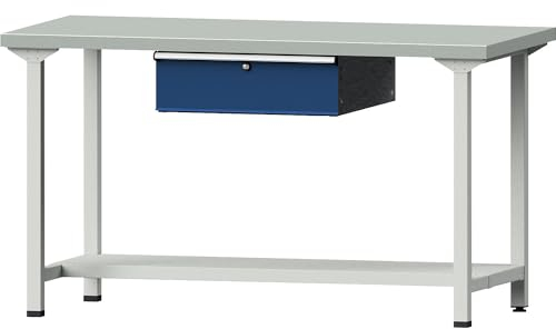 ANKE | Werkbank | Gestellbauweise Serie V | 1 Schublade | 1 Ablageboden | Breite 1500 mm | Stahlblechbelagplatte