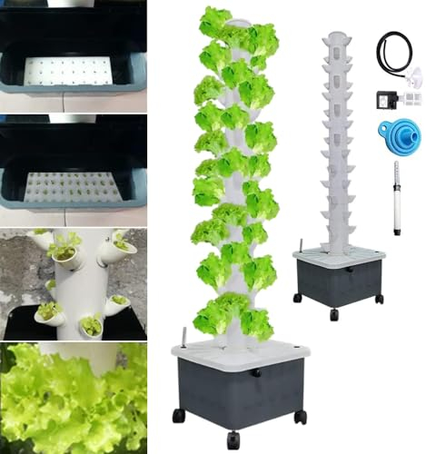aallwwsso Hydroponic Tower, 15 Tier 45 Löcher Aquaponic System, Indoor hydroponischen wachsen Kit für Obst und Gemüse mit Pumpe und beweglichen Wassertank