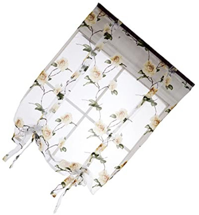 TOPPERFUN Floral Roman Window Curtains 1 x 1.6m Semi Sheer Yellow Sling Tie Blinds for Living Room and Bedroom