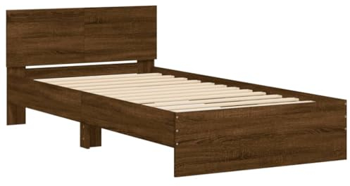 vidaXL Bettgestell, Bettrahmen mit Lattenrost, Bett Gästebett mit Kopfteil, Einzelbett Schlafzimmerbett Schlafzimmermöbel, Braun Eichen-Optik 100x200cm