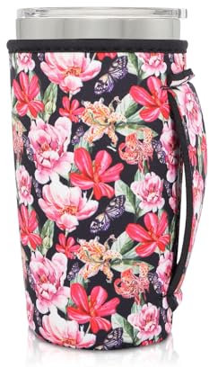 AJLTPA Neoprene Insulated Sleeves Cup Cover Holder Compatible with 20oz Tumbler Cup, 20oz YETI Rambler, SUNWILL, RTIC, Trenta, Most iced coffee cups (Floral Prints)