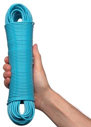 Hardys 15m Washing Line Rope | Strong & Long Clothes Line Rope with Steel Core & PVC Coating | For Indoor, Outdoor & Camping | Rot, Mould & Weather Resistant | Blue