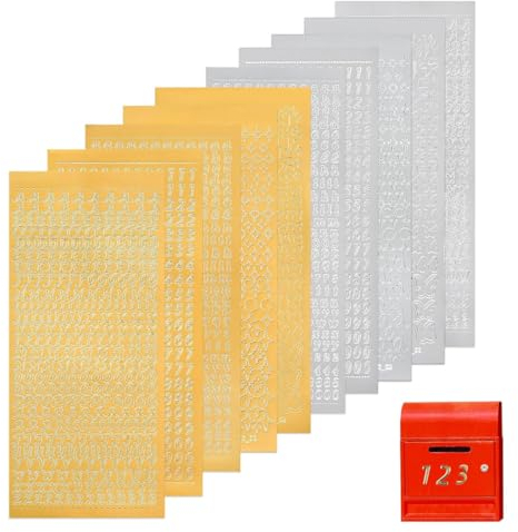 YOCDNOV 10 Blatt Wachsbuchstaben für Kerzen - Buchstaben Aufkleber mit Zahlen, Wachszahlen Sticker, Klebebuchstaben Silber für Kerzen Verzieren Taufkerze Selber Machen Set(Gold+Silber)