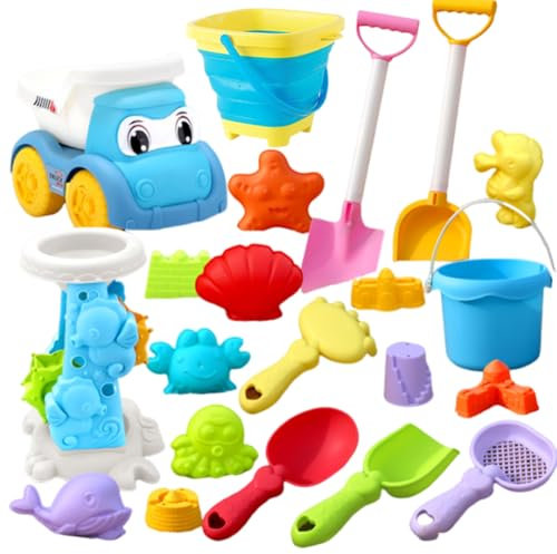 21 Pièces Jouet de Plage Enfant,Seau Pliable Enfants,Roue À Eau,Pelle Rateau Plage Chateau,Moules à Sable Jouets pour Enfants Intérieur ou Extérieur