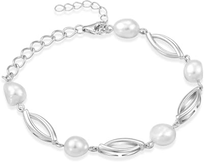 YL Perle Armband 925 Sterling Silber Weißgold Plattiert Barock Perle Armband Schmuckgeschenke für Damen Mutter Freundin,16+3CM