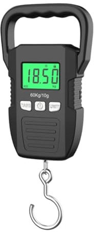 Rordigo Kit Bilancia Digitale Sospesa LCD Nero 60Kg/10G USB Ricaricata Bilancia con Gancio per Corriere Bagagli Set di Strumenti per Pesatura Domestica
