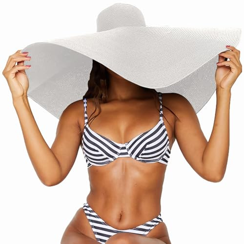 Tinkeep Oversized Beach Straw Hats for Women Extra Large Wide Brim Beach Hat Foldable Roll up Floppy Sun Hat