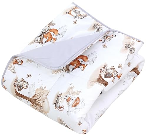 TupTam Krabbeldecke für Baby 120x120 cm - Gepolsterte Spieldecke Baby Baumwolle, XXL, OEKO-TEX, Weich & Hautfreundlich, Farbe: Füchse Fahrrad Eule Wald Beige