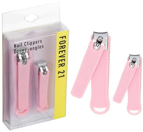 Forever 21 Nail Clippers Set - 2pc Soft Touch Pink Nail Clipper Value Pack, Big & Small Precision Nail Clippers Pack, Essential Manicure & Pedicure Tools