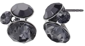 Konplott: Ohrstecker Disco Star black, knubbelige dreiteilige Kristall-Ohrstecker in dunkelgrau, für Damen/Frauen